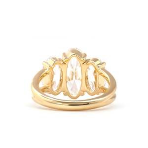 3.5ct Elongated oval Cut Lab Grown Diamond Three Stone <b>Ring</b> Victorian Style 18K Yellow Gold <b>Split</b> Band Custom Wholesale - Product Image 3