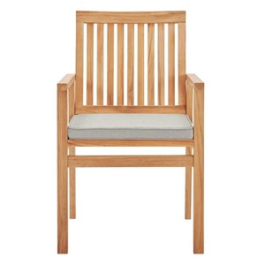 Silla de Jardín de Teca Sólida con Respaldo de Listones, Reposabrazos Rectos y Asiento Acolchado, Muebles de Comedor para Patio Exterior - Product Image 2