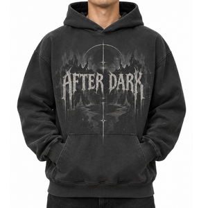 Sudadera con capucha para hombre con lavado ácido personalizado, estampado gráfico Dark Fantasy, hombros caídos, negra, OEM, estilo streetwear - Product Image 1