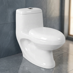 Ensemble WC monobloc moderne en céramique à chasse d'eau double siphonique, avec siphon en P et siphon en S, pour salle de bain - Product Image 5