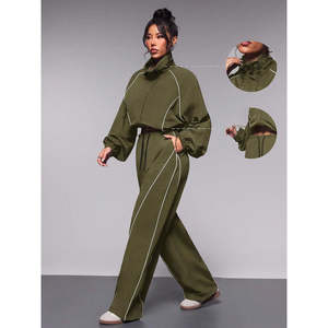 ชุดแจ็คเก็ตกันลมน้ำหนักเบาแบบมีซิปและกางเกงขายาว ชุดวอร์มผู้หญิง ขายส่ง ชุดวอร์มไนลอนกันน้ำแบบสั่งทำ - Product Image 2