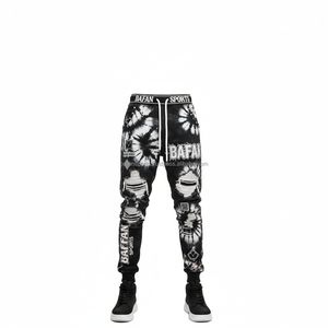 Premium 320 GSM algodón polar hombres Jogger pantalones Tie Dye negro blanco Streetwear con bordado logotipo personalizado pantalones de hombre lavados - Product Image 1