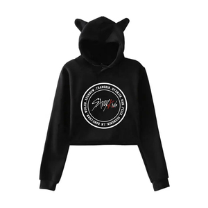 Sweat-shirt à capuche court personnalisé OEM ODM de haute qualité, avec logo imprimé oreilles de chat noir, unisexe, décontracté, en coton tricoté pour l'automne - Product Image 4