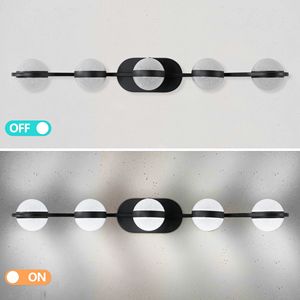 Moderna Lampada da Bagno a LED Minimalista da 35 Pollici con 5 Lampadine, Paralumi in Acrilico Effetto Sabbia Cristallina, Montaggio a Parete - Product Image 6