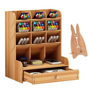 Bamboo <b>Desk</b> Organizer with Drawer | Multi-Tier Pen Holder | Wholesale - Product Image 1