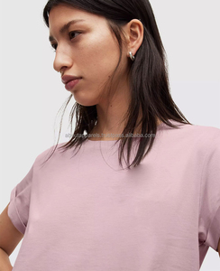 เสื้อยืดคอกลมแขนสั้นสีชมพูล้วนสำหรับผู้หญิง ทรงปกติ สวมใส่สบาย ผ้าฝ้ายเจอร์ซีย์ 100% ระบายอากาศได้ดี ใส่ได้ทุกฤดู - Product Image 5