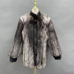 <b>Man</b> Size Real Silver Fox Fur Mink Fur Collar Genuine <b>Leather</b> Bomber <b>Jacket</b> Wholesale Elegant Coat <b>Men</b> - Product Image 1
