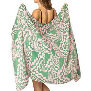 Pink Green Checkerboard Cape Shawl Soft Warm Fashion Wrap Women Casual Winter Poncho Style Outerwear Accessory Elegant Pattern - Product Image 6