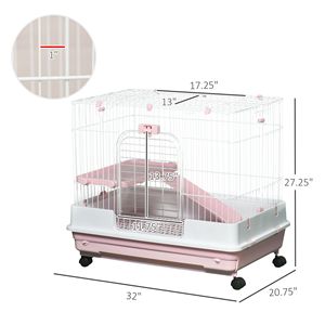 Gabbia per Piccoli Animali a 2 Livelli con Ruote e Vassoio Rimovibile, Rosa, per Conigli, Cincillà e Furetti - Product Image 3