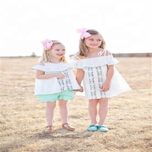 Top en coton brodé à épaules dénudées pour bébé fille, mignon et blanc, short contrasté pour enfants, vente en gros, directement à l'usine, 2020 - Product Image 4