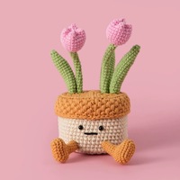 Boîte de rangement artisanale en crochet pour plantes en pot (tulipes et tournesols), décoration en fil, cadeau pour la maison et le bureau