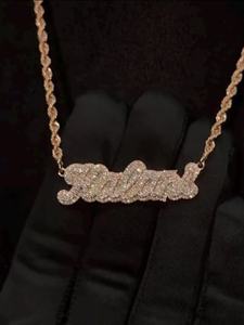 Collar con Letra Personalizada Estilo Hip Hop, Joyería con Incrustaciones de Diamantes, Colgante con Letra Cursiva, Plata 925, Colgante con Inicial - Product Image 6