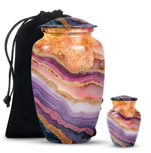 Urna Funeraria Personalizada con Patrón de Ágata para Adultos, con Detalles en Oro y Bolsa de Terciopelo - Product Image 2