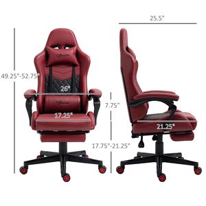 Sedia da Gaming Girevole in Pelle PU Rossa con Altezza Regolabile, Supporto Lombare e Poggiapiedi in Metallo e Tessuto per Casa o Ufficio - Product Image 3