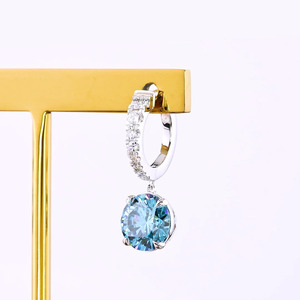 Pendientes de Aro con Diamantes Cultivados en Laboratorio, Color Azul Intenso, Certificados por IGI, Oro de 10K, 14K, 18K, Joyería Fina de Lujo para Regalo de Boda o Fiesta - Product Image 3