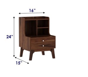Modern Solid Wood Nightstand With 2 Drawers and Open <b>Shelves</b> Midcentury Storage Bedroom Furniture - Product Image 6