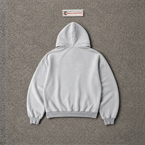 Vente en gros : Sweat à capuche oversize gris délavé en molleton épais, style décontracté et moderne, avec imprimé graphique en coton doux, style urbain - Product Image 6