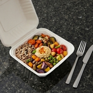 9 X 9 Inch Bagasse Clamshell Biodegradable Compostable Disposable Food <b>Container</b> Sugarcane <b>Takeaway</b> Box for Restaurants Hotels - Product Image 4