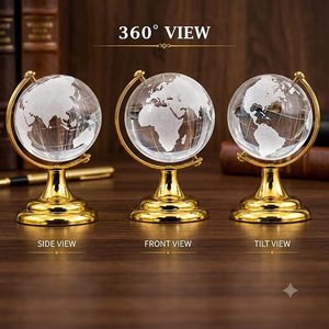 Globe terrestre en verre cristal avec support en métal doré, globe décoratif de table, ornement de bureau, décoration de luxe pour la maison et le bureau, cadeau - Product Image 5