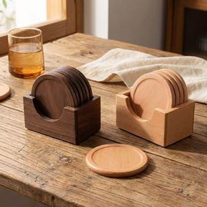 Natural Wooden <b>Coasters</b> Set Rustic Premium Black Walnut Wood <b>Drink</b> <b>Coasters</b> for Laser Engraving Blanks with Holder for <b>Drinks</b> - Product Image 4
