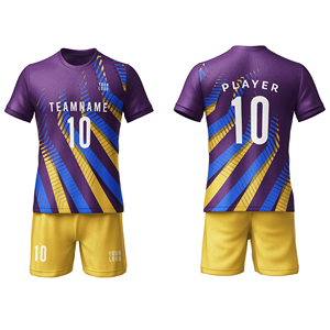 Uniforme de Fútbol Personalizado para Hombre, Conjunto Premium 100% Poliéster Sublimado, Corte Regular, Cuello Redondo, Conjunto de Fútbol con Rayas Cortas - Product Image 1