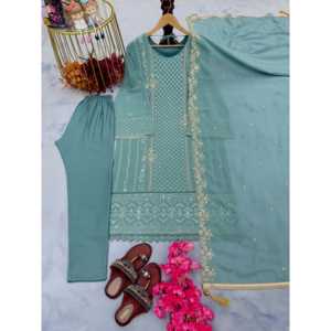 Conjunto de Diseño de Chifón para Fiesta con Top, Pantalón y Dupatta para un Look Elegante - Product Image 2