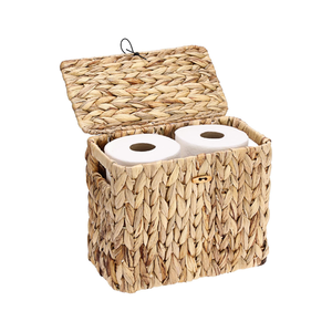New Arrival Water Hyacinth Wicker Woven <b>Rectangular</b> Toilet Paper <b>Storage</b> <b>Basket</b> Lid for Bathroom Kitchen Living Room Single Tier - Product Image 1