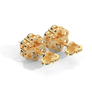Pendientes de tuerca con racimo floral de diamantes cultivados en laboratorio de corte redondo en oro de 10K, 14K, 18K y plata de ley 925, 935 - Product Image 4