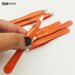 Pince à épiler pour sourcils RMI de qualité supérieure, couleur orange pailletée et embout argenté, ensemble de pinces à épiler. - Product Image 1