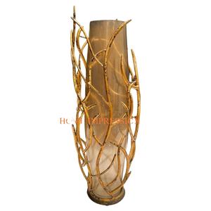 Branches en laiton concevant des Vases et des Pots en métal de couleur or accessoires de Table en verre clair faits à la main classique salon Vase à fleurs - Product Image 1
