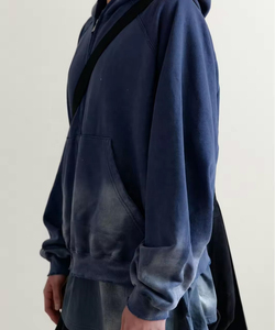 Sweat-shirts à capuche pour hommes, surdimensionnés, personnalisés, délavés à l'acide, effet vieilli, vintage, déchirés, avec broderie et strass, couleur unie, respirants, 100% coton - Product Image 3