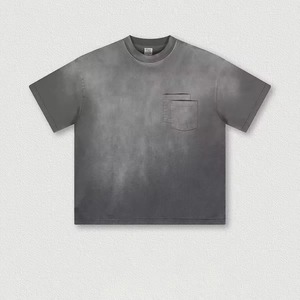 Camiseta de Algodón Extra Grande para Hombre, Cuello Redondo, Manga Corta, Color Sólido, Estilo Casual con Bolsillo, Lavado Ácido, Efecto Desgastado por el Sol, Calidad Premium - Product Image 4