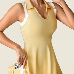 Conjunto de Vestido Polo Deportivo con Bloques de Color y Solapa, Vestido Drapeado de Verano, Conjunto de 2 Piezas Casual y Moderno para Mujer - Product Image 6