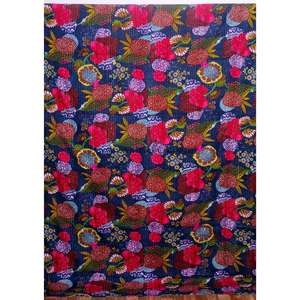 Colcha Kantha de Algodón 100% Orgánico, Hecha a Mano en Rajasthan, Estampada, Reversible, Vintage, Ecológica, para Todas las Estaciones, Tamaño Doble - Product Image 1