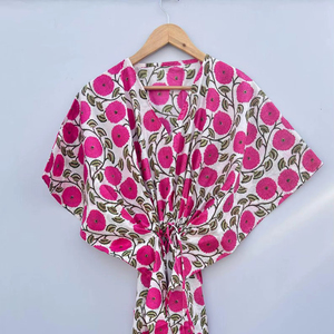 Best Quality Beautiful Pink Floral Cotton <b>Kaftan</b> for Daily Use Best for Summer Cotton Hand Block Printed Causal Summer <b>Kaftan</b> - Product Image 1
