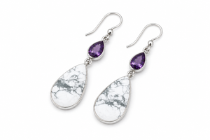Wholesale Certified 925 Sterling <b>Silver</b> Natural Amethyst White Howlite Gemstone Bohemian Style Handcrafted <b>Dangle</b> <b>Earrings</b> - Product Image 6
