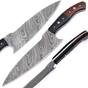 Couteau de chef en acier Damas, manche en bois bicolore, lame fixe, couteau de cuisine forgé à la main, fabricant, vente en gros - Product Image 1
