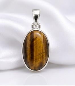 Collier en pierre œil de tigre, pendentif ovale en argent brun doré, bijoux faits à la main en argent sterling, pendentif en pierre œil de tigre, cadeau - Product Image 1