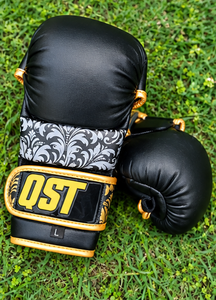 Guantes de Boxeo QST MMA Negros y Dorados de Cuero PU, Guantes de Entrenamiento con Cierre de Velcro, Transpirables para Adultos, Artes Marciales y Sparring - Product Image 6