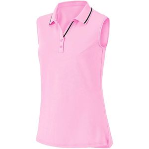 Index Women's Sleeveless <b>Polo</b> <b>Shirt</b> Solid <b>Pink</b> Breathable Woven Sport Top Casual Fit Regular Length - Product Image 4