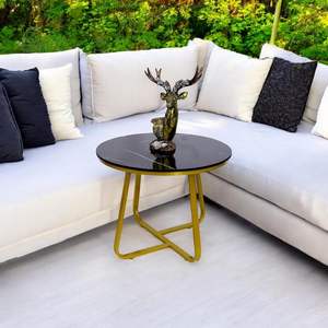 Mesa de Centro con Estructura Metálica Dorada |   Mesa de Centro Redonda Moderna para Sala de Estar y Decoración del Hogar |   Base de Metal Elegante y Duradera - Product Image 3