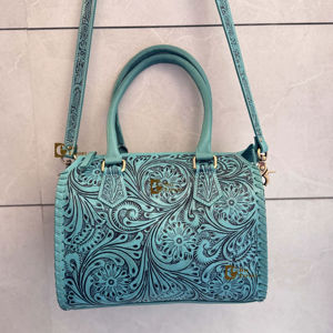 Bolso de Mano de Cuero Tallado a Mano 2026, Estilo Bohemio Gitano, Hecho a Mano, Color Azul, Elegante, Multiusos - Product Image 1