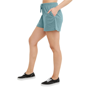 Shorts en tricot pour femmes, couleur unie, poches, taille élastique, coupe décontractée, tissu en coton respirant, sportif, séchage rapide, couleur foncée - Product Image 3