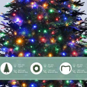 Albero di Natale Artificiale Aspen Fir Pre-Illuminato da 180 cm con Ghirlanda e 380 Luci LED Multicolore, Albero di Natale Realistico Verde Prato - Product Image 6