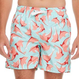 Short de bain pour homme à imprimé tortue, polyester/coton extensible, séchage rapide, cordon de serrage, vêtements de plage décontractés, bleu clair rose, longueur courte - Product Image 1