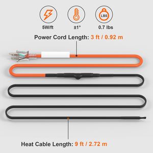 Cavo Autoriscaldante da 9FT 5W/FT per Protezione Antigelo Tubi dell'Acqua con Nastro Termorestringente Integrato e Riscaldatore - Product Image 4
