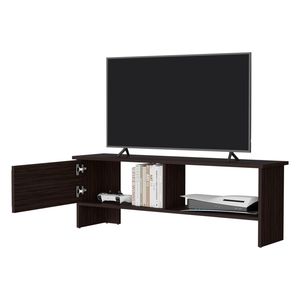 Walnut-Colored Entertainment Center with Door and <b>Open</b> <b>Storage</b> Stained TV Stand - Product Image 5