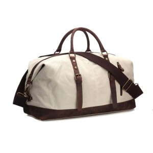 Sac de voyage en toile avec garniture en cuir, fermeture éclair, sac de week-end, design durable - Product Image 1