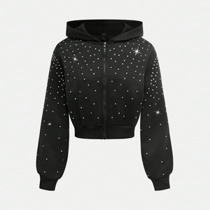 Sudadera con capucha personalizada para hombre, 100% algodón, extragrande, con cremallera y pedrería, impermeable, estilo urbano, suministro OEM, precio mayorista - Product Image 1