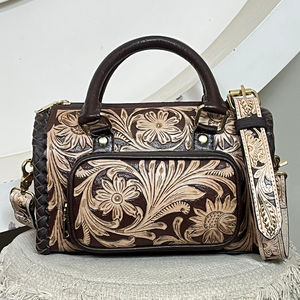 Bolsos de Hombro de Cuero Genuino con Diseño Floral Hecho a Mano, Cierre de Cremallera, Tendencia Septiembre 2026, para Mujer - Product Image 2
